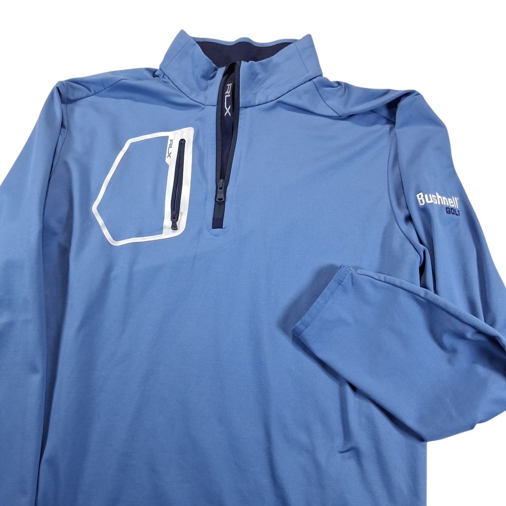 RLX Ralph Lauren Mens 1/4 Zip Pullover XL Blue Golf Bushnell Logo Performance
